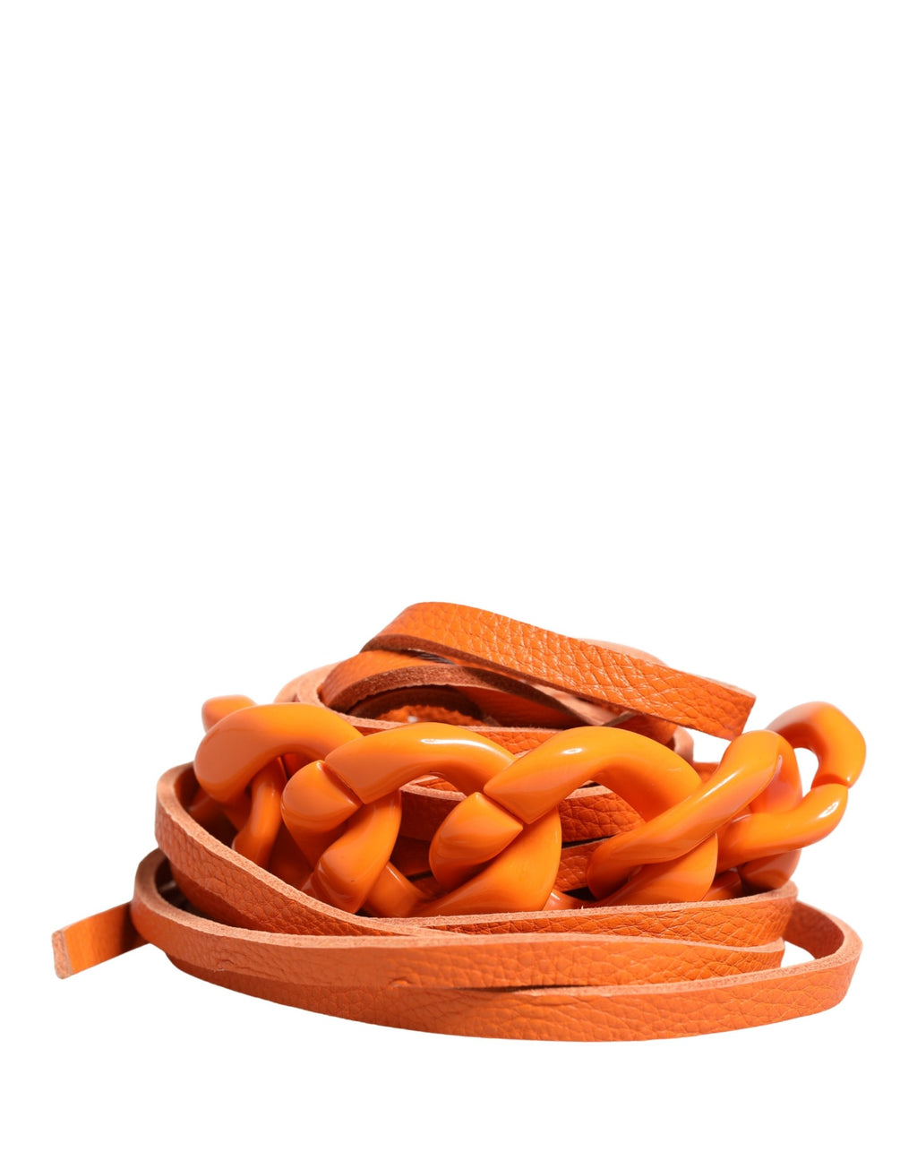 Authentic Designer Scervino Street Orange Leather Chain Waist Metal Buckle Belt