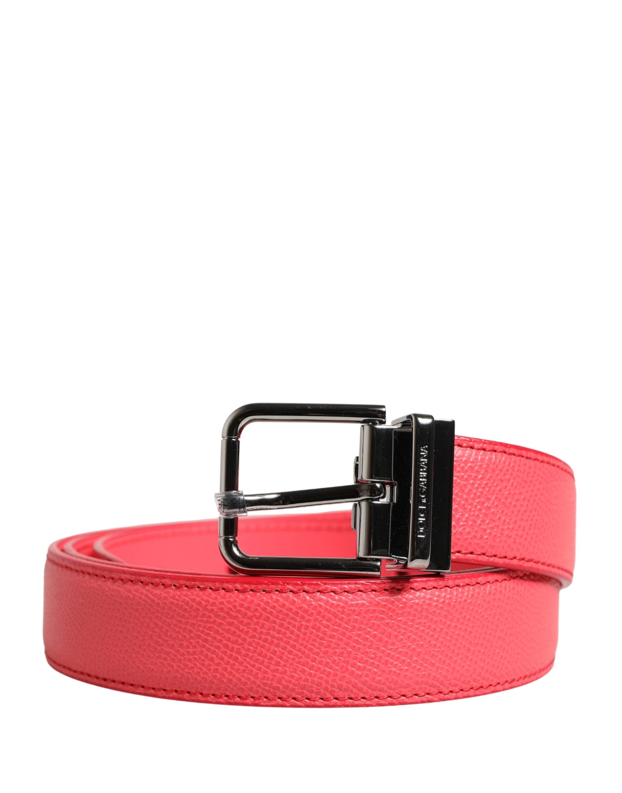 Authentic Designer Dolce & Gabbana Pink Calf Leather Silver Metal Buckle Belt