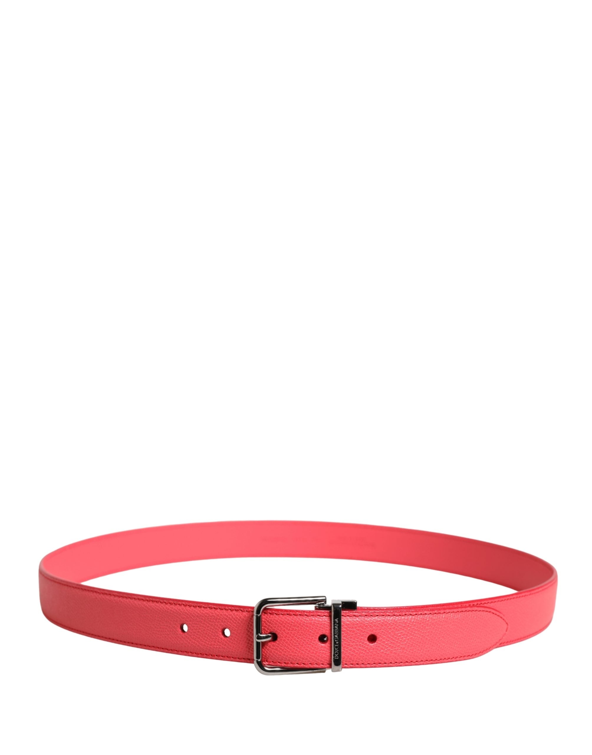 Authentic Designer Dolce & Gabbana Pink Calf Leather Silver Metal Buckle Belt