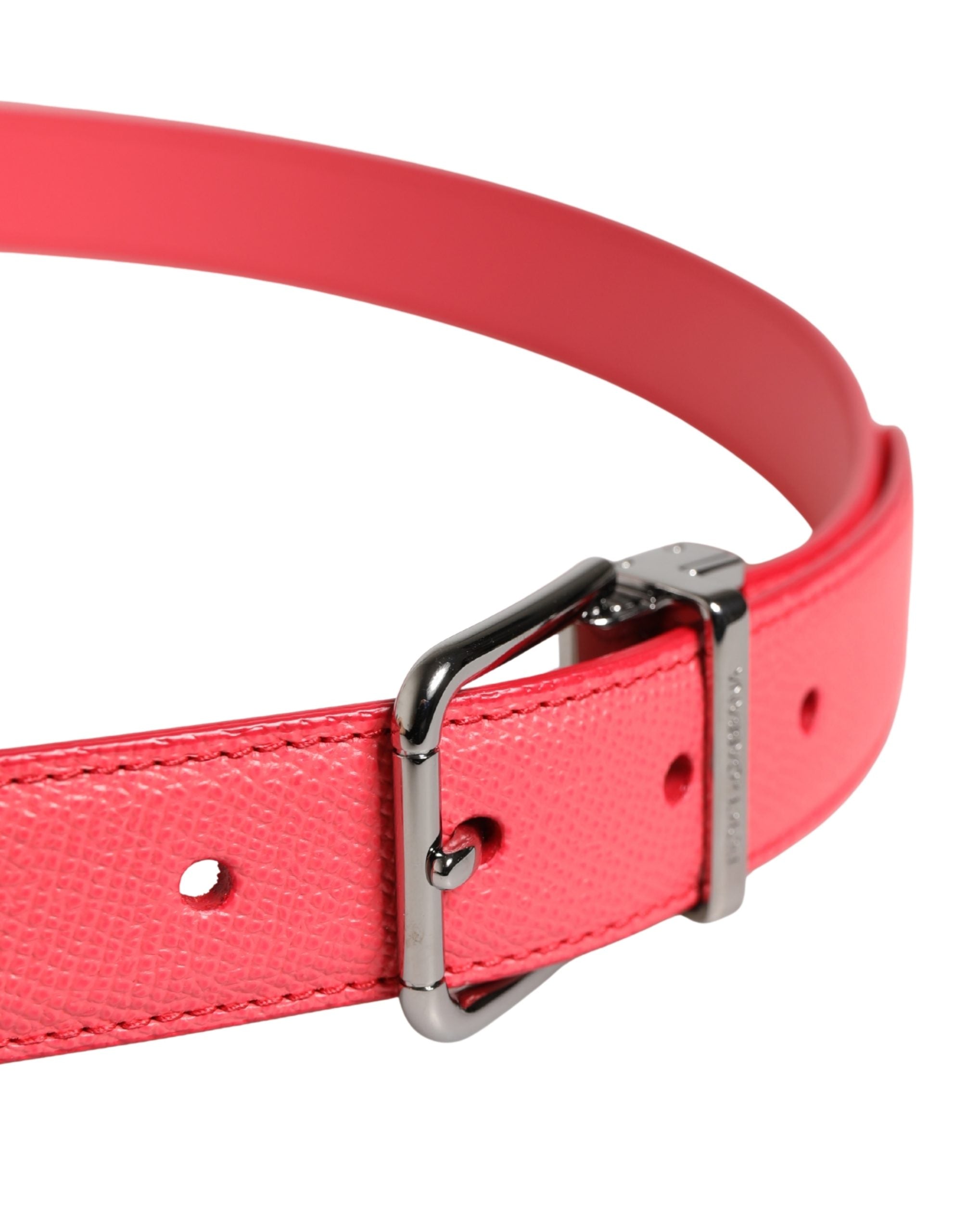 Authentic Designer Dolce & Gabbana Pink Calf Leather Silver Metal Buckle Belt