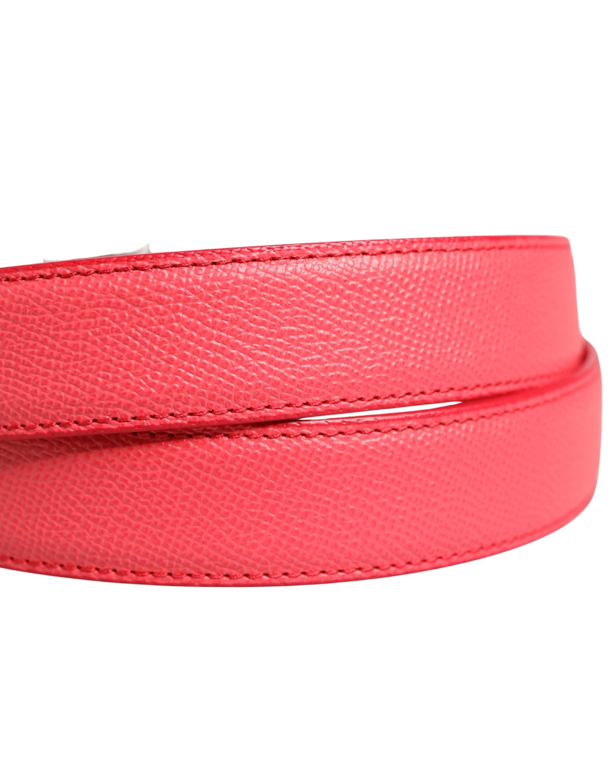 Authentic Designer Dolce & Gabbana Pink Calf Leather Silver Metal Buckle Belt