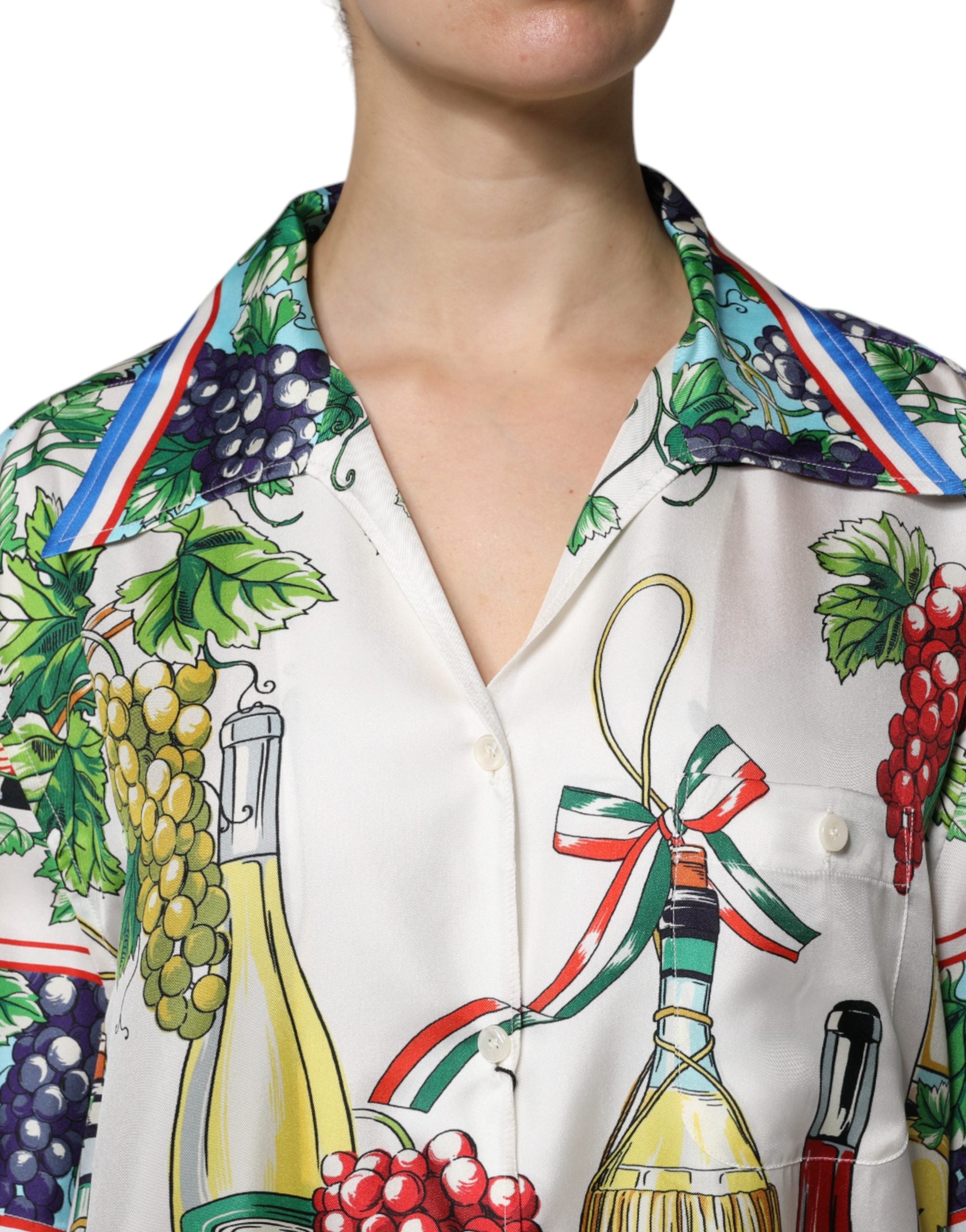 Dolce & Gabbana Multicolor Short Sleeve Silk Food Shirt Top