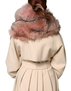 Authentic Designer Dolce & Gabbana Pink Frost Fox Fur Neck Warmer Winter Scarf