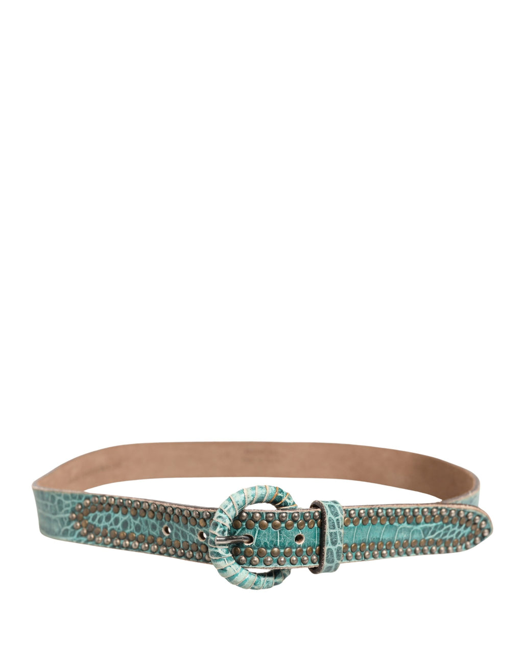 Scervino Street Women Green Leather Croco Print Studded Belt