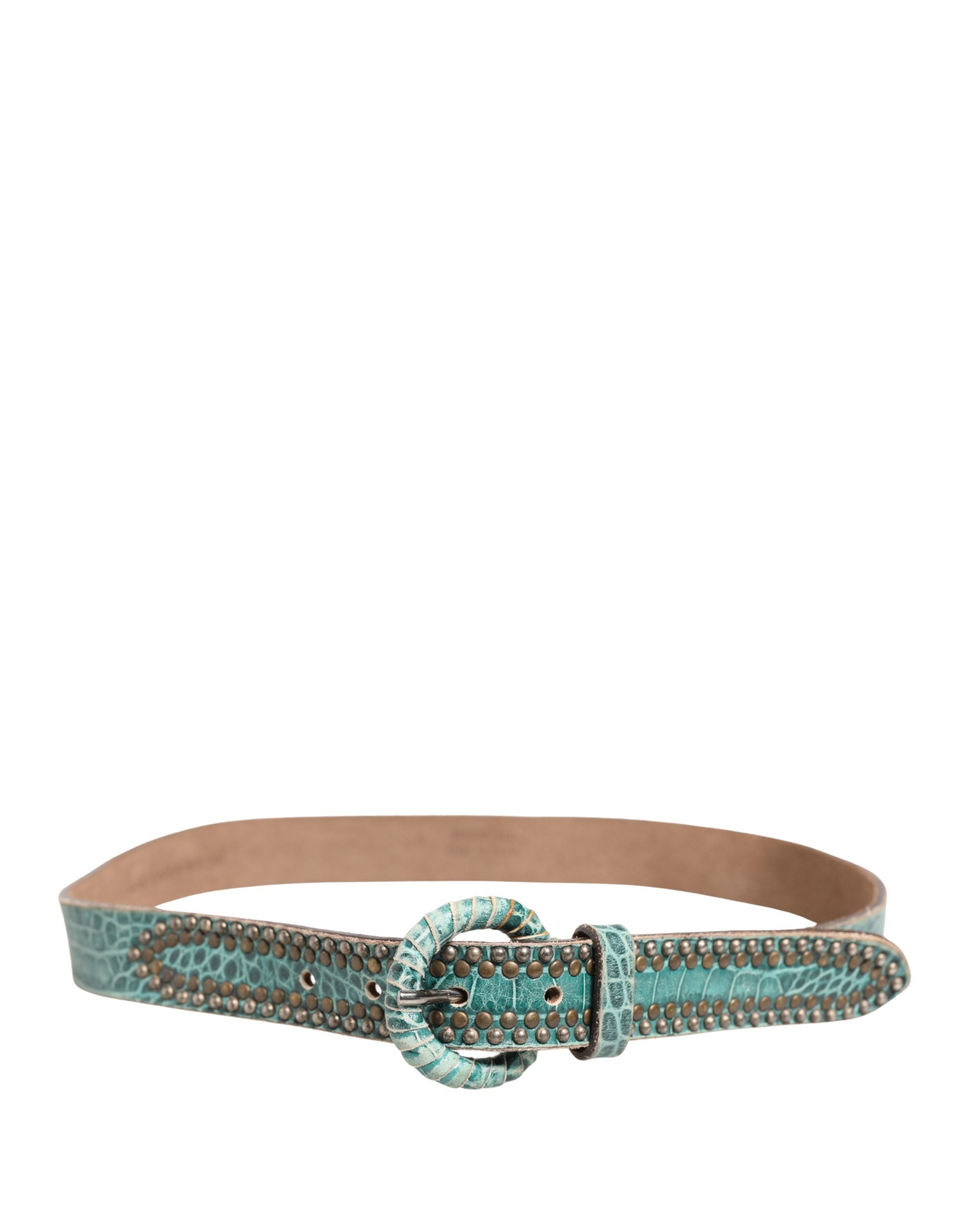 Scervino Street Women Green Leather Croco Print Studded Belt