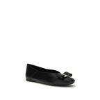 Ferragamo Black Calf Leather Bos Taurus Ballet Flats