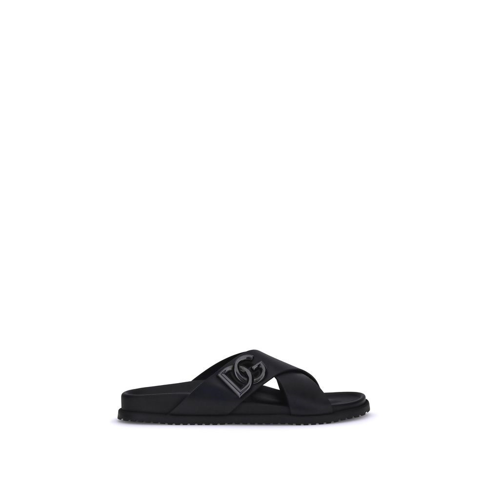 Dolce & Gabbana Black Calf Leather Bos Taurus Sandals