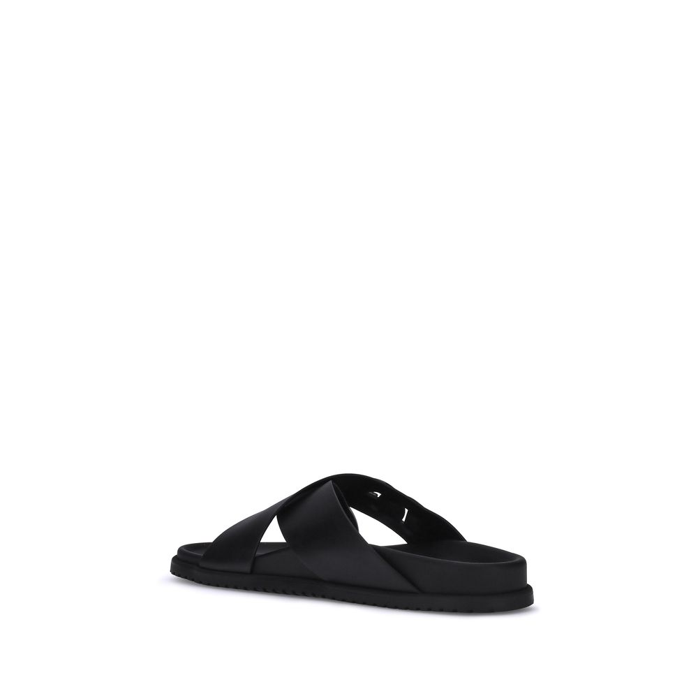 Dolce & Gabbana Black Calf Leather Bos Taurus Sandals
