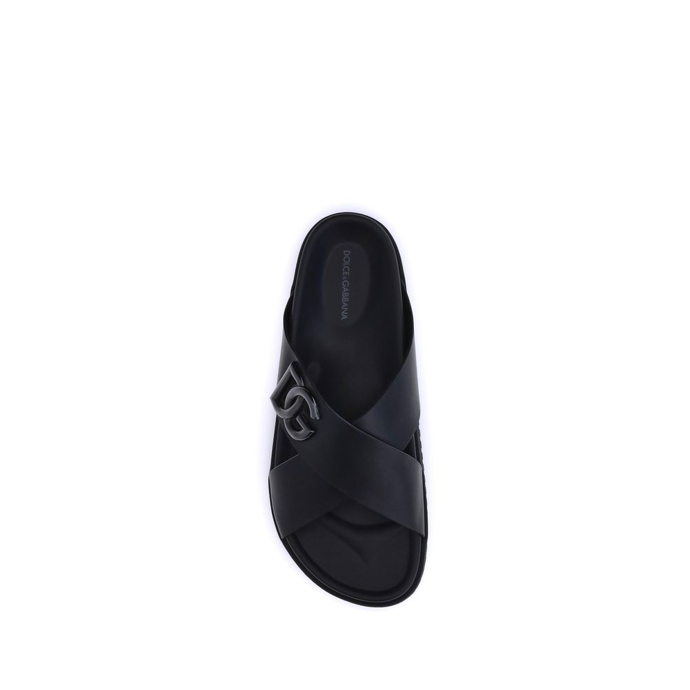 Dolce & Gabbana Black Calf Leather Bos Taurus Sandals