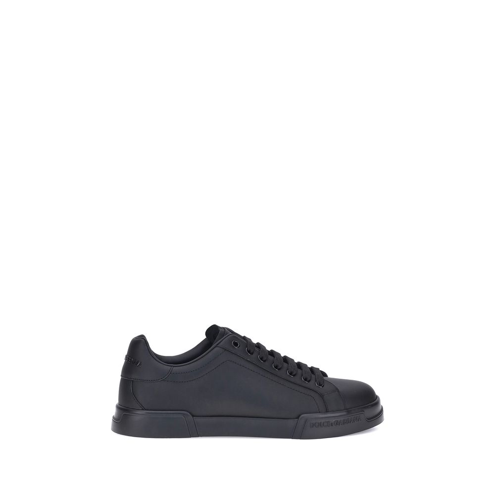 Dolce & Gabbana Black Calf Leather Bos Taurus Low Top Sneakers