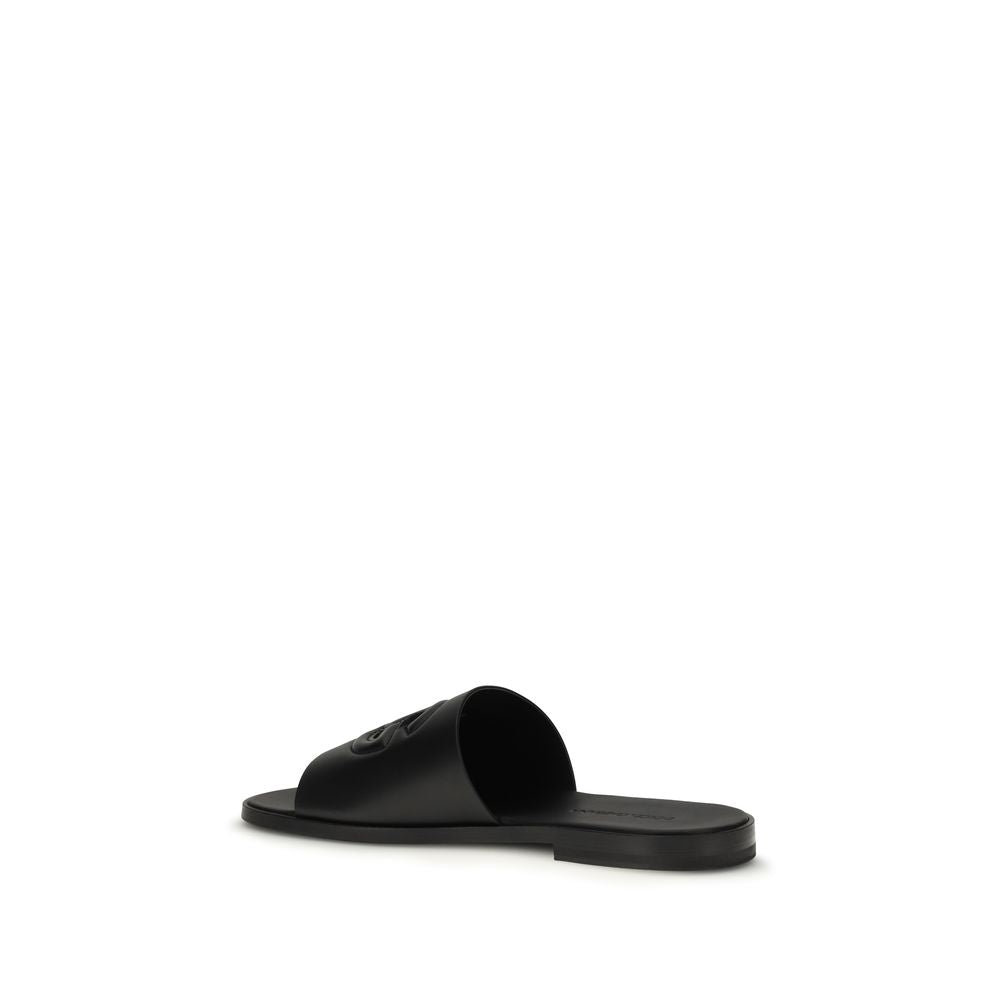 Dolce & Gabbana Black Calf Leather Bos Taurus Sandals