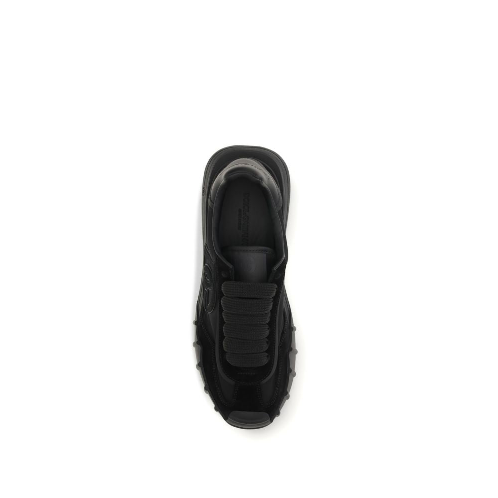 Dolce & Gabbana Black Calf Leather Bos Taurus Athletic Sneakers