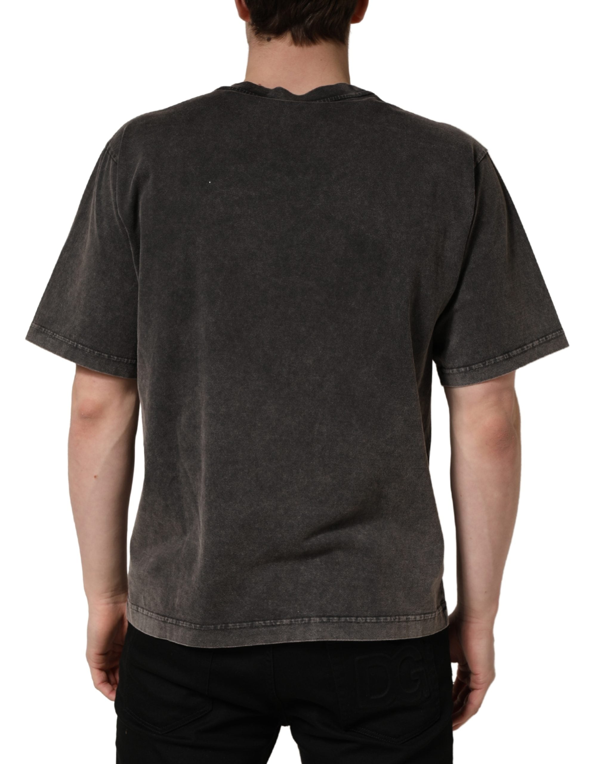 Dolce & Gabbana Gray Logo Embellished Men Crew Neck T-shirt