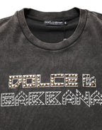 Dolce & Gabbana Gray Logo Embellished Men Crew Neck T-shirt