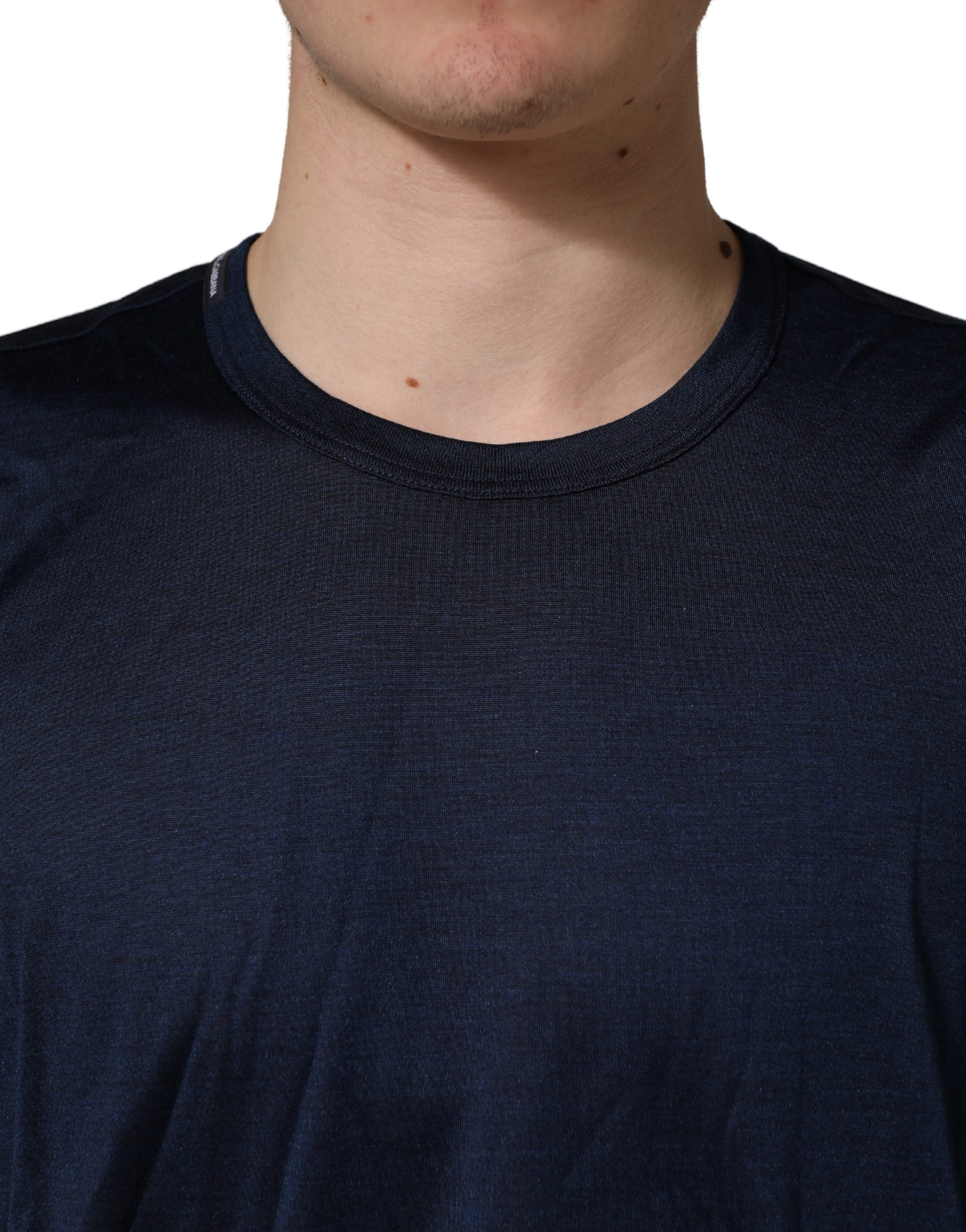 Dolce & Gabbana Dark Blue Silk Short Sleeve CrewNeck T-shirt