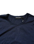 Dolce & Gabbana Dark Blue Silk Short Sleeve CrewNeck T-shirt