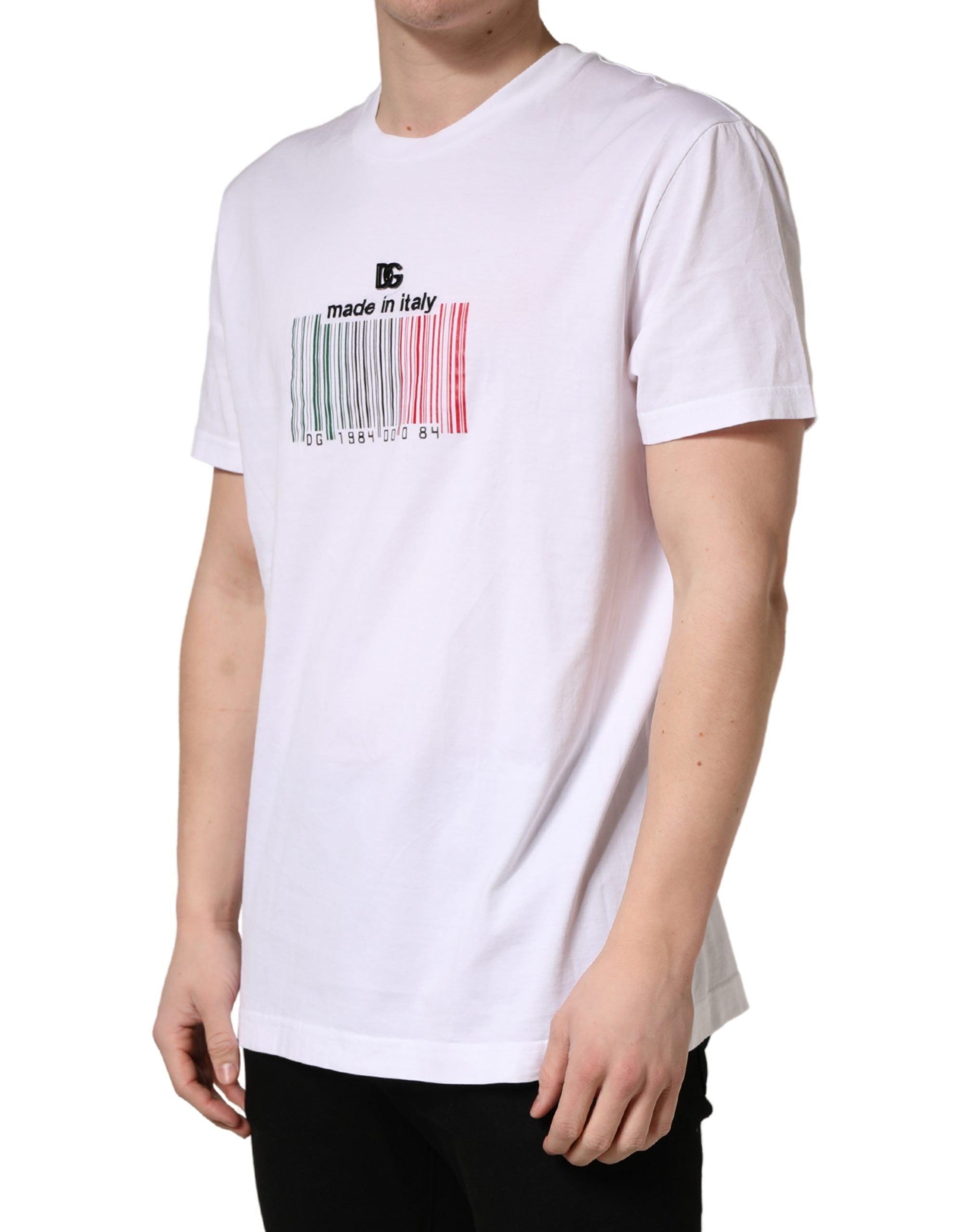 Dolce & Gabbana White Barcode Cotton Crew Neck Men T-shirt