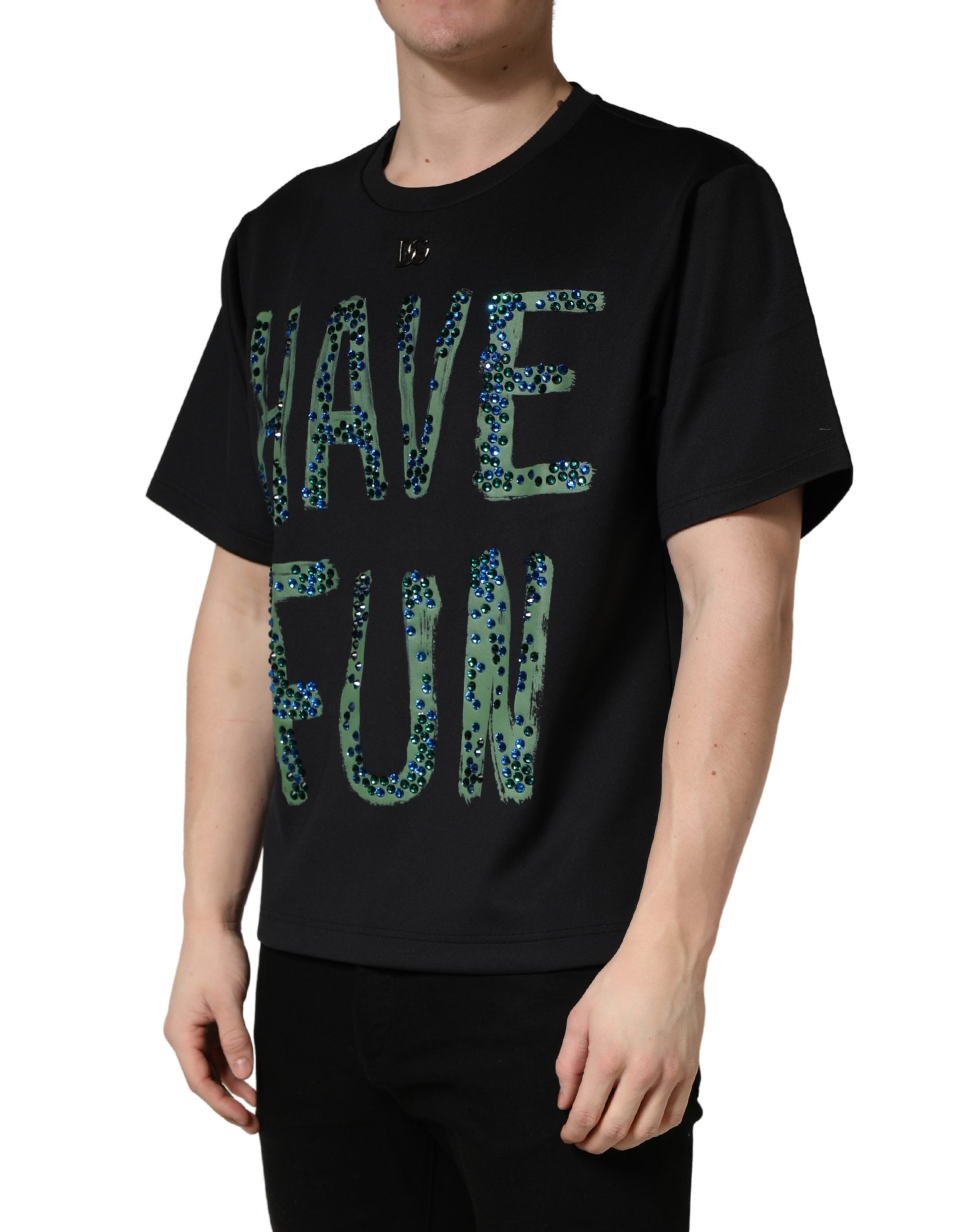Dolce & Gabbana Black Have Fun Embellished Crew Neck T-shirt