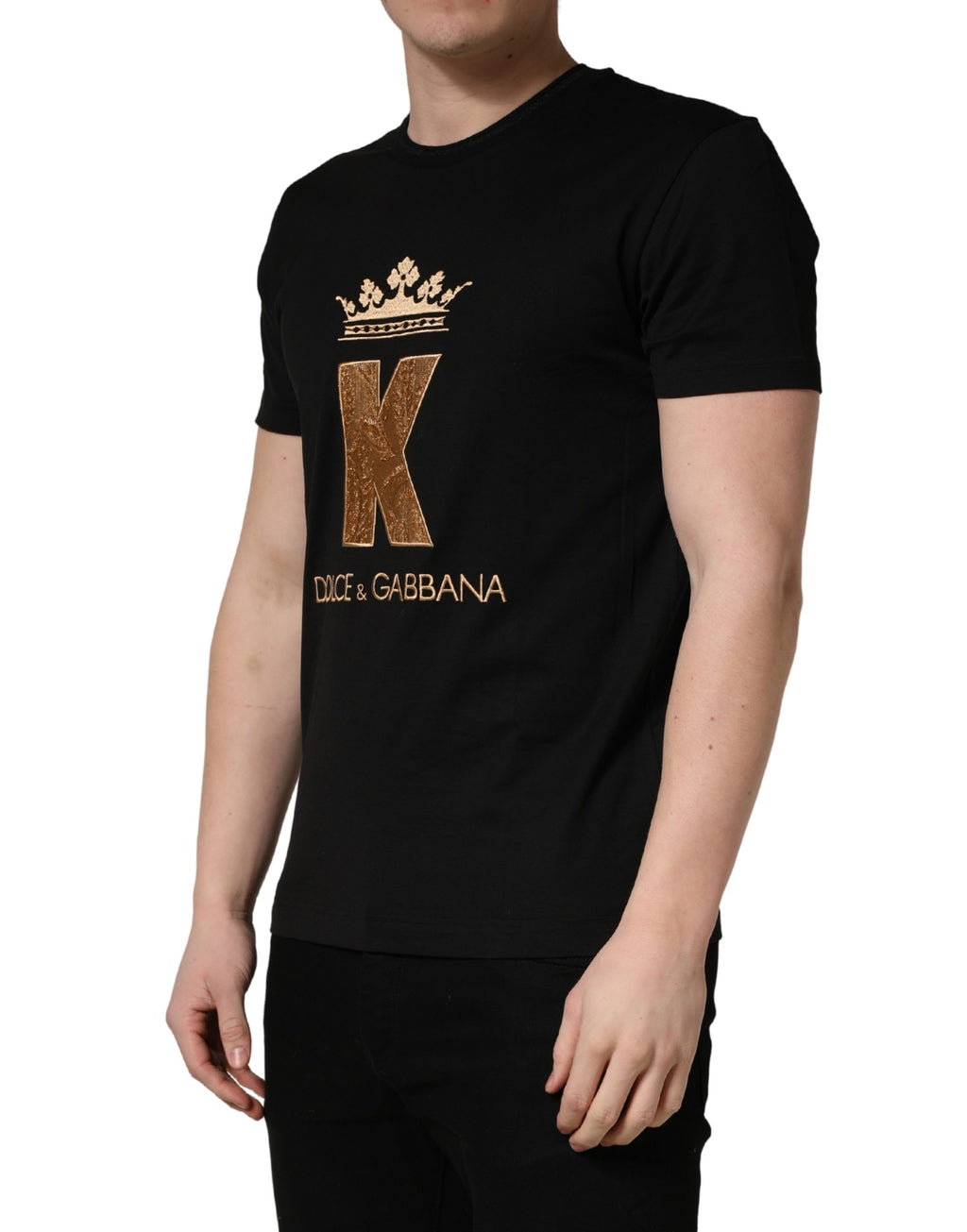 Dolce & Gabbana Black King Patch Cotton Men CrewNeck T-shirt