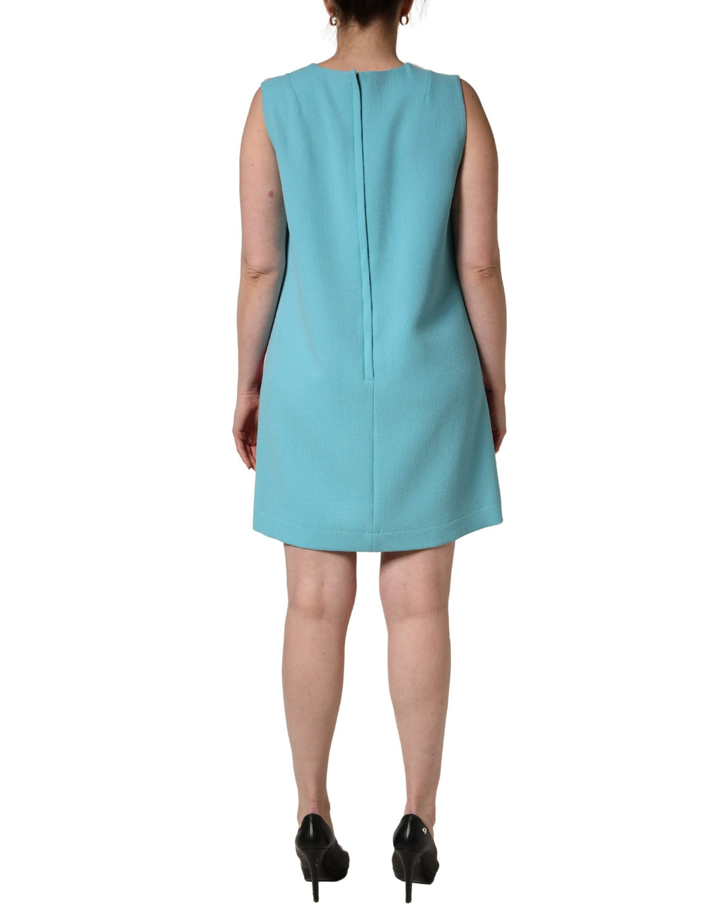 Dolce & Gabbana Pink Blue Wool Sleeveless Shift Mini  Dress