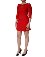 Dolce & Gabbana Red Heart Emmbellished Wool Mini  Dress