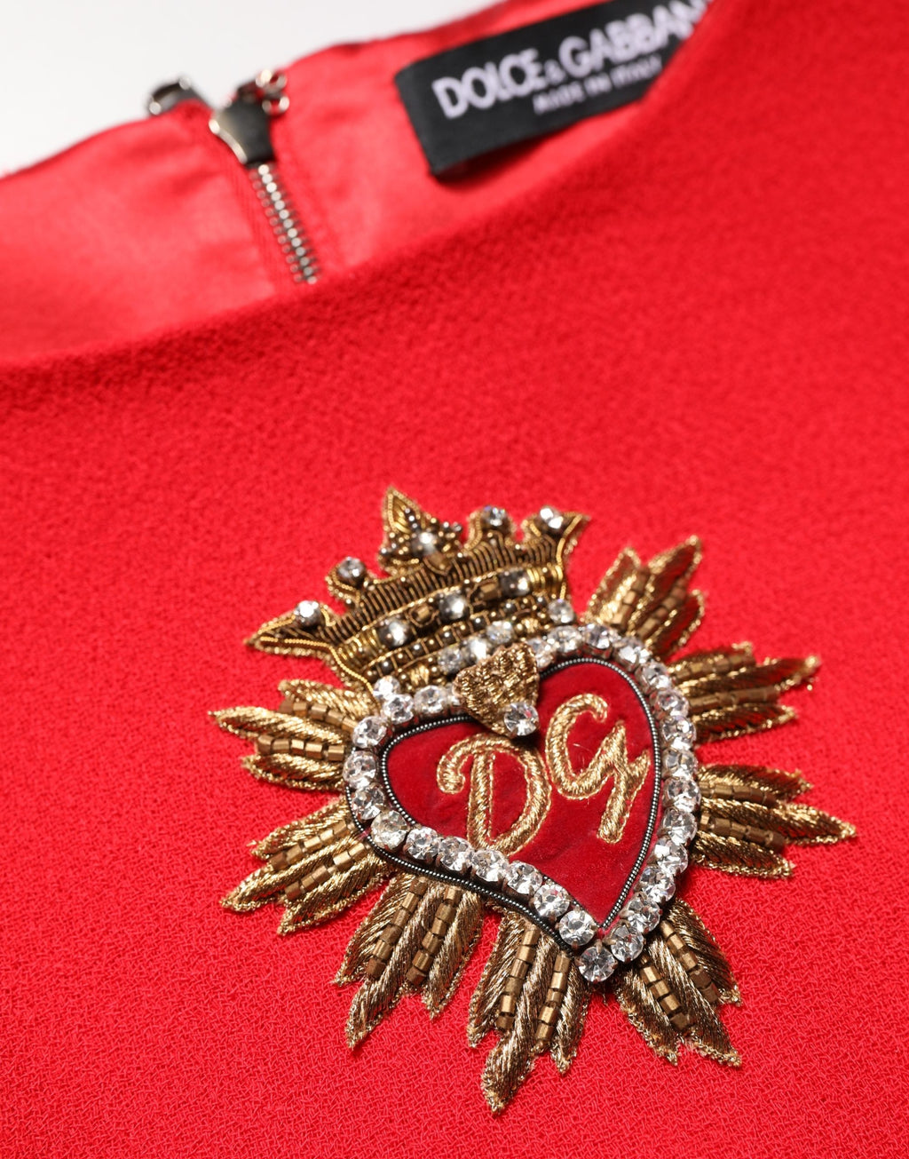 Dolce & Gabbana Red Heart Emmbellished Wool Mini  Dress