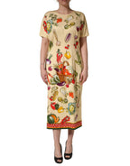Dolce & Gabbana Beige Fruit PolkaDot Sheath Silk Midi Dress