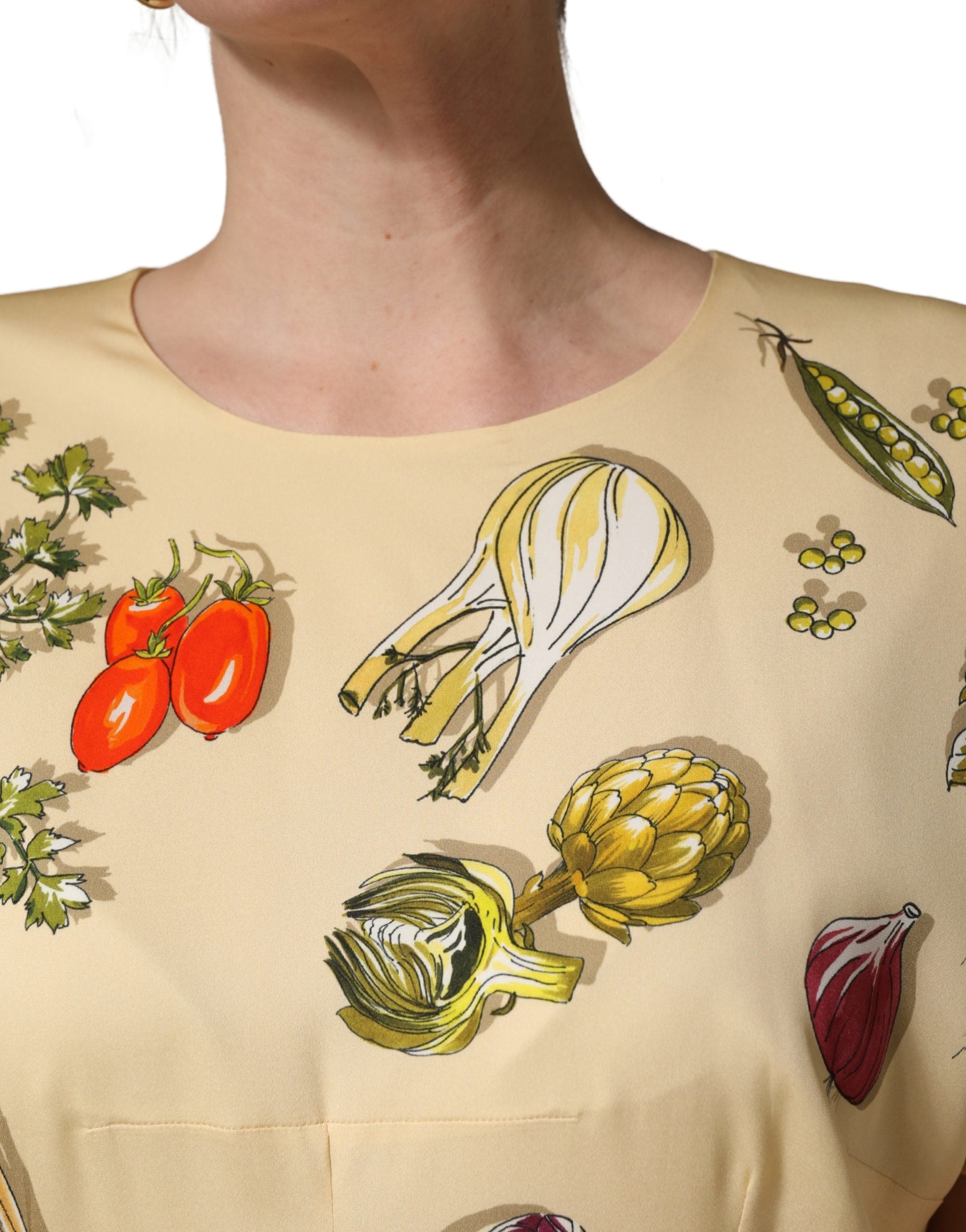 Dolce & Gabbana Beige Fruit PolkaDot Sheath Silk Midi Dress