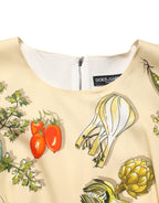 Dolce & Gabbana Beige Fruit PolkaDot Sheath Silk Midi Dress