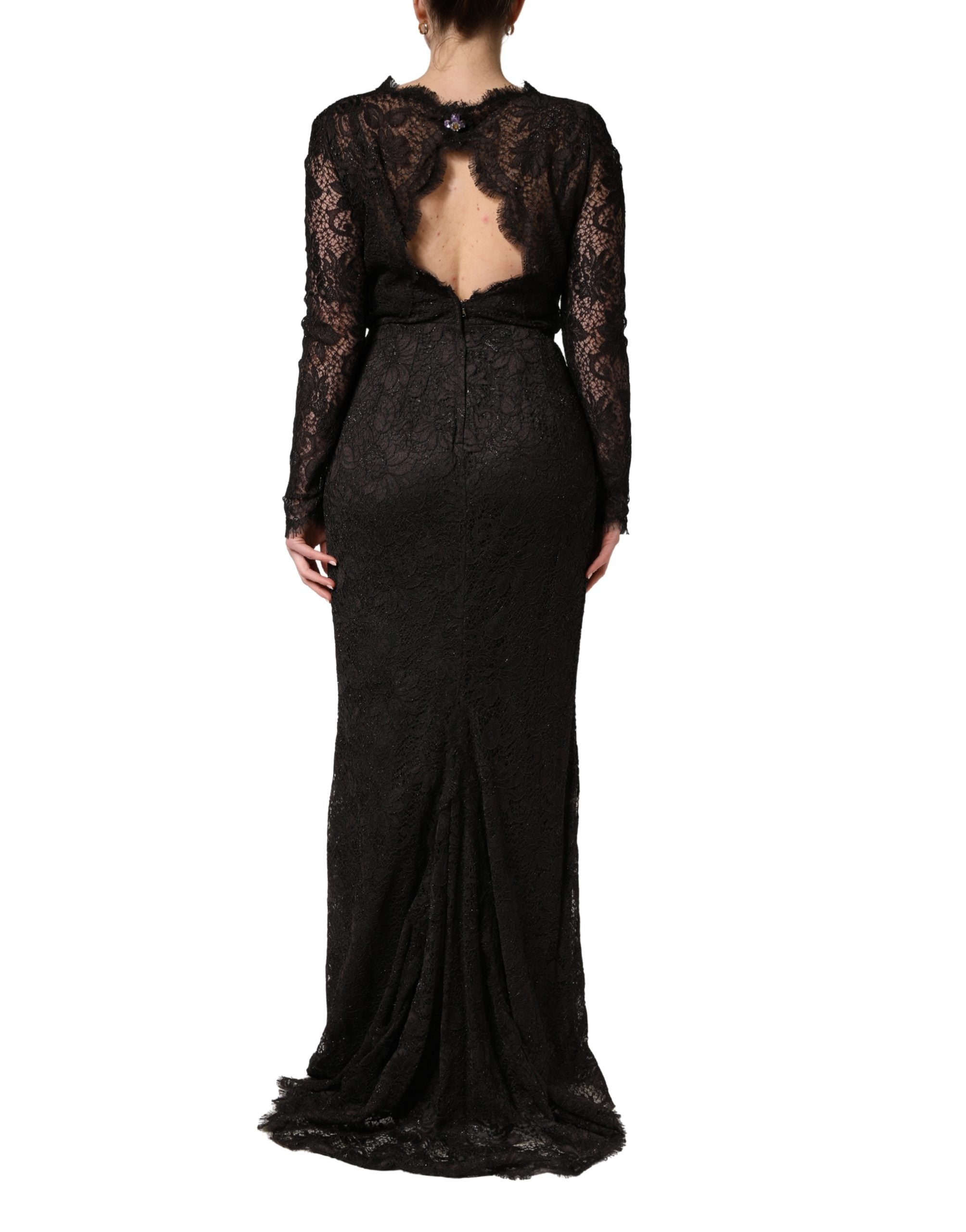 Dolce & Gabbana Black Floral Lace Sheath Long Maxi Dress
