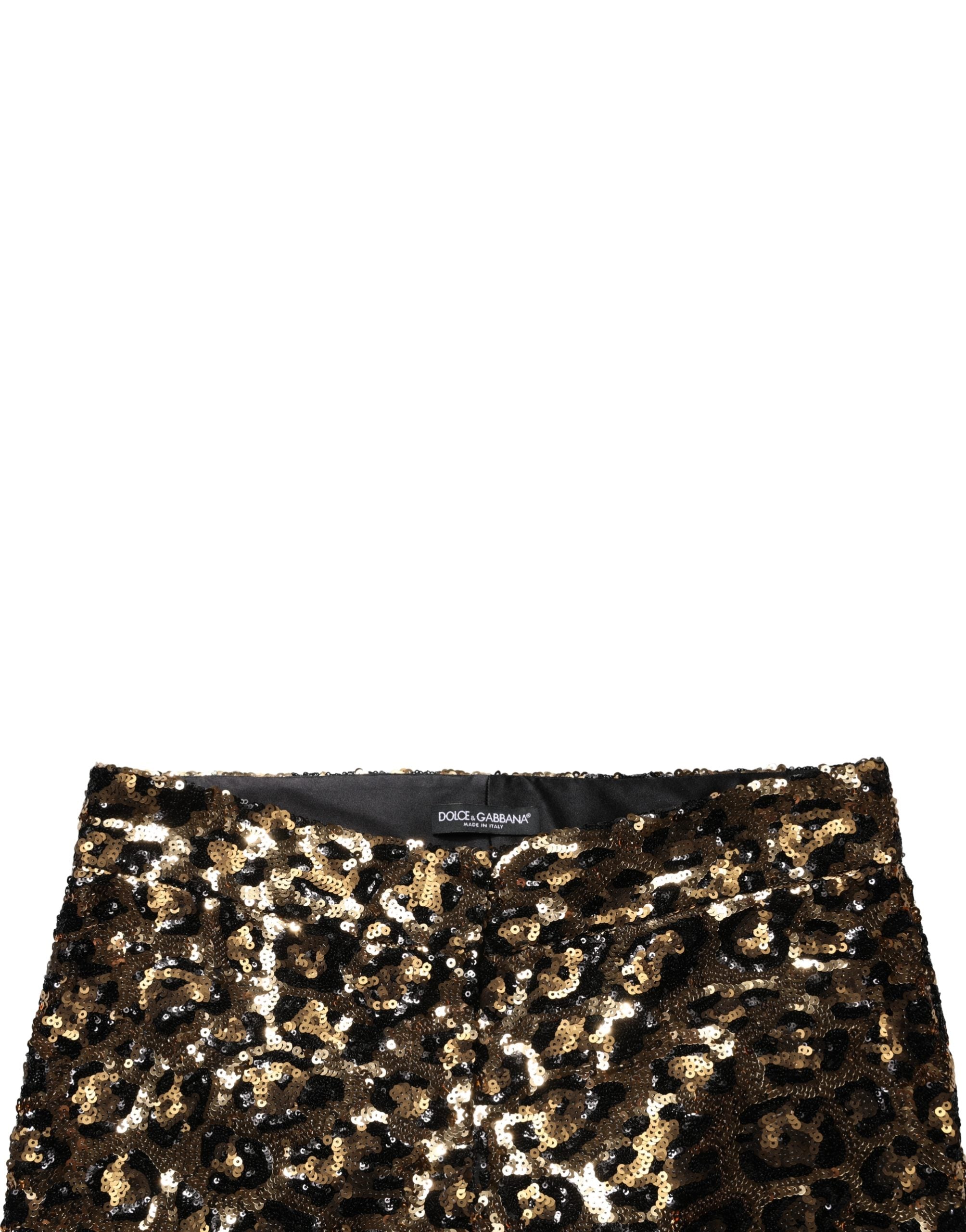 Dolce & Gabbana Gold Leopard Sequined Straight Trouser Pants