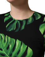 Dolce & Gabbana Black Philodendron Print Silk Blouse Top