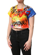 Dolce & Gabbana Multicolor Graffiti Crystals Crop Jersey Top