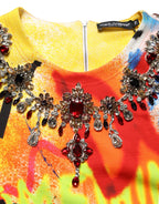 Dolce & Gabbana Multicolor Graffiti Crystals Crop Jersey Top