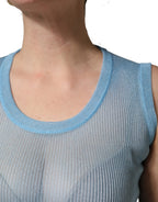 Dolce & Gabbana Blue Semi Sheer Ribbed Sleeveless Tank Top