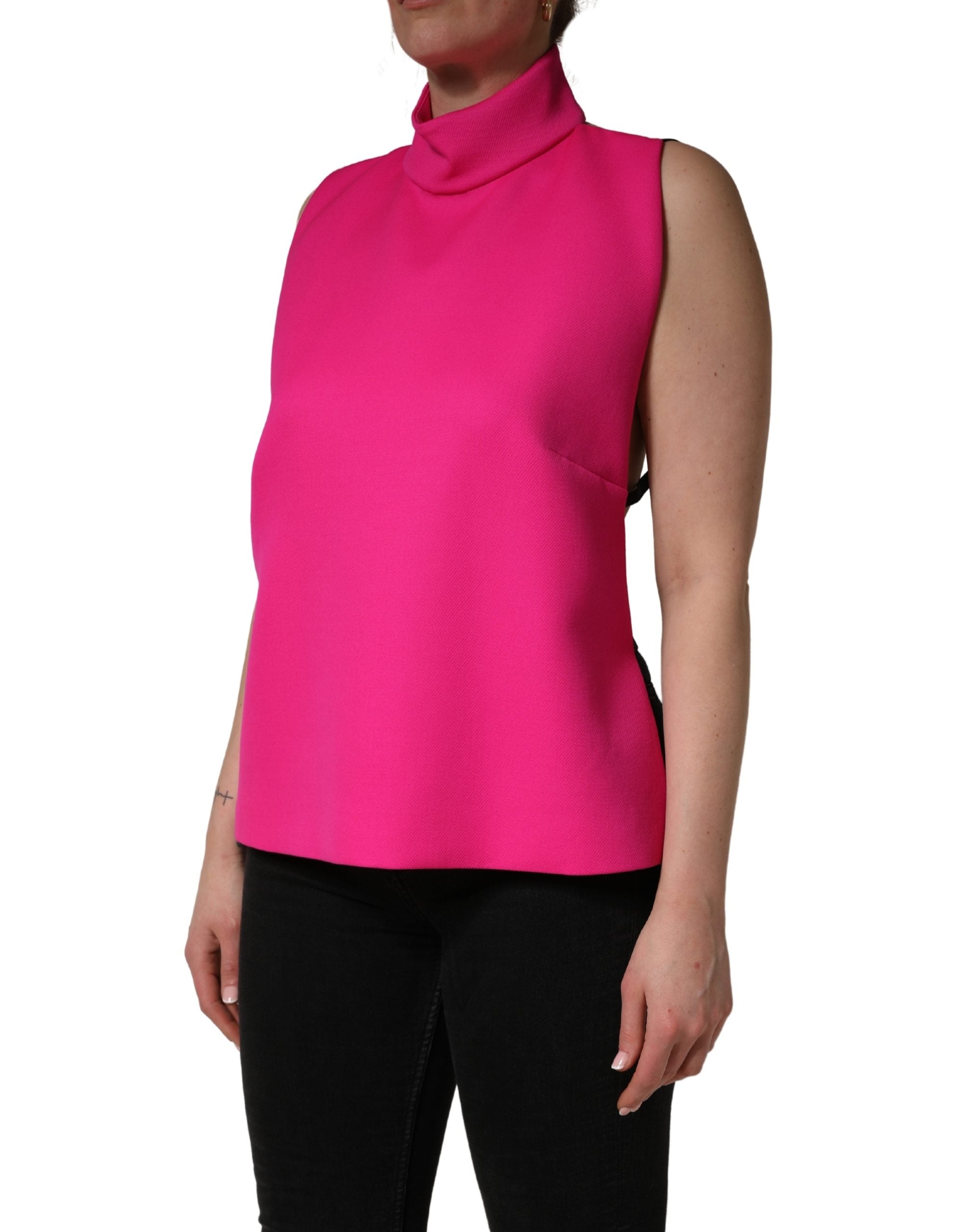 Dolce & Gabbana Hot Pink Wool Backless Sleeveless Tank Top