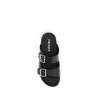 Prada Black Calf Leather Bos Taurus Flat Sandals