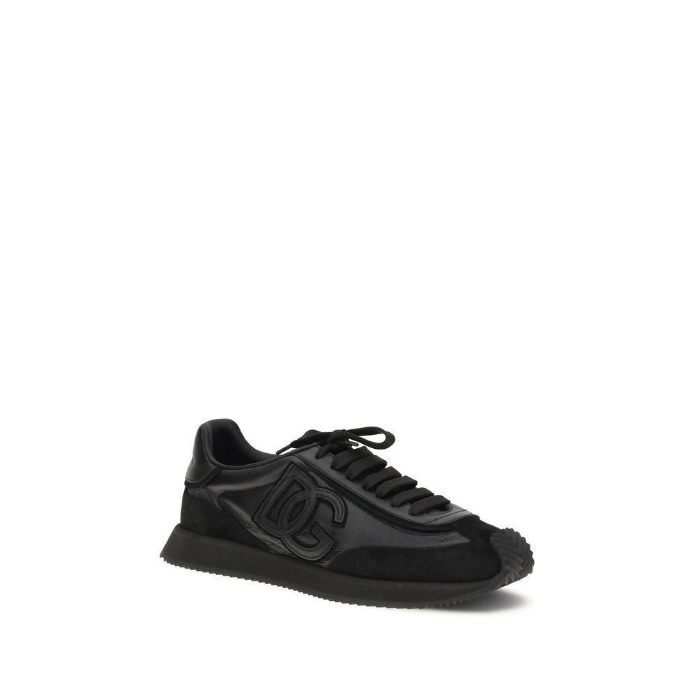 Dolce & Gabbana Black Calf Leather Bos Taurus Athletic Sneakers