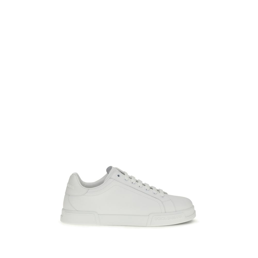 Dolce & Gabbana White Calf Leather Bos Taurus Low Top Sneakers