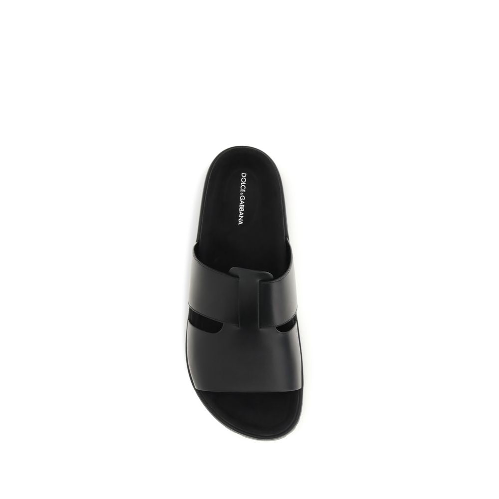 Dolce & Gabbana Black Calf Leather Bos Taurus Sandals