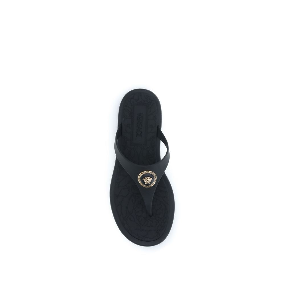 Versace Black Rubber Flip-Flop Sandals