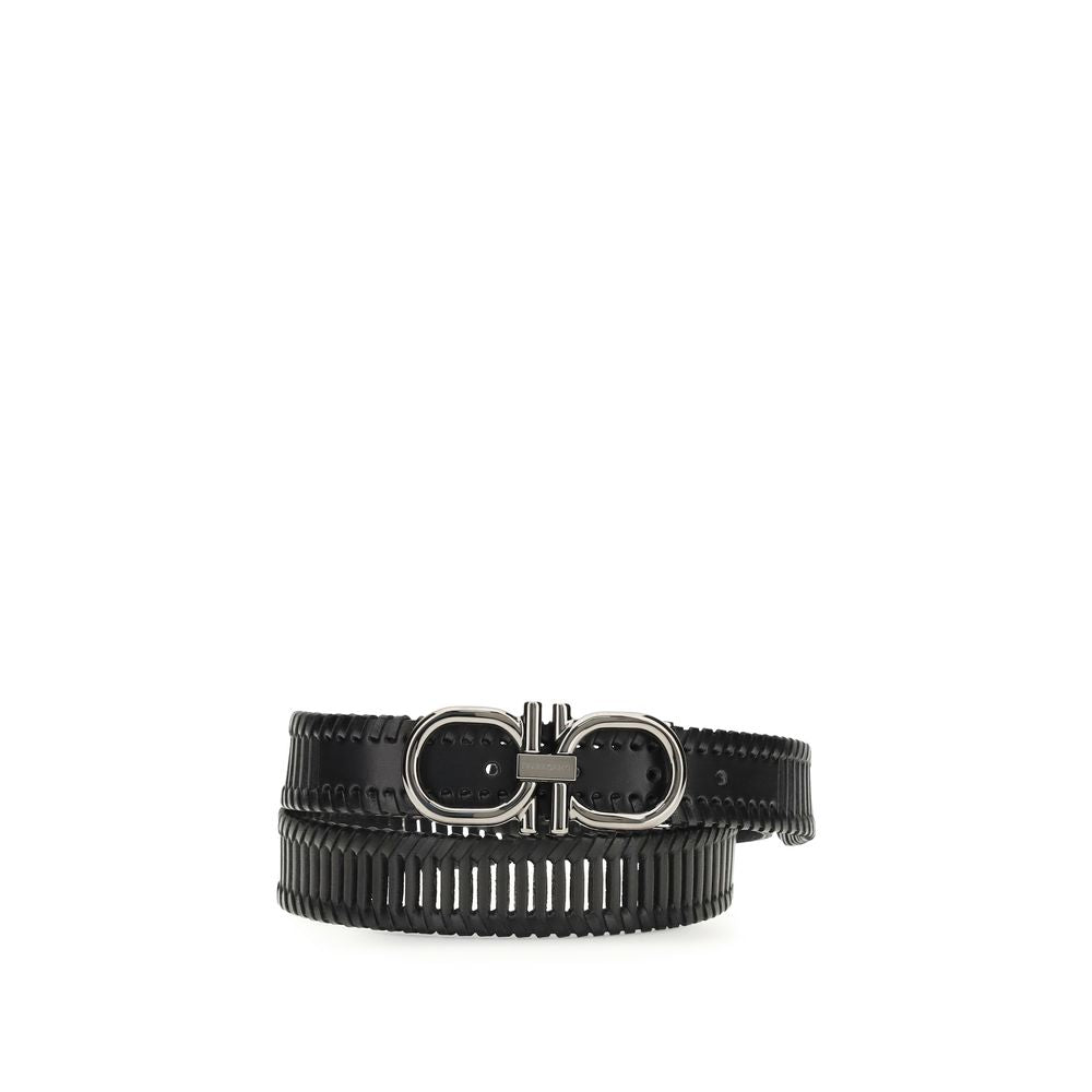 Ferragamo Black Calf Leather Bos Taurus Regular Belt