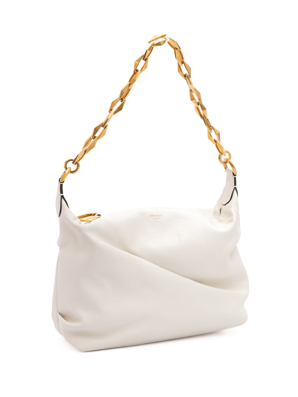 Jimmy Choo White Diamond Hobo Leather Shoulder Bag