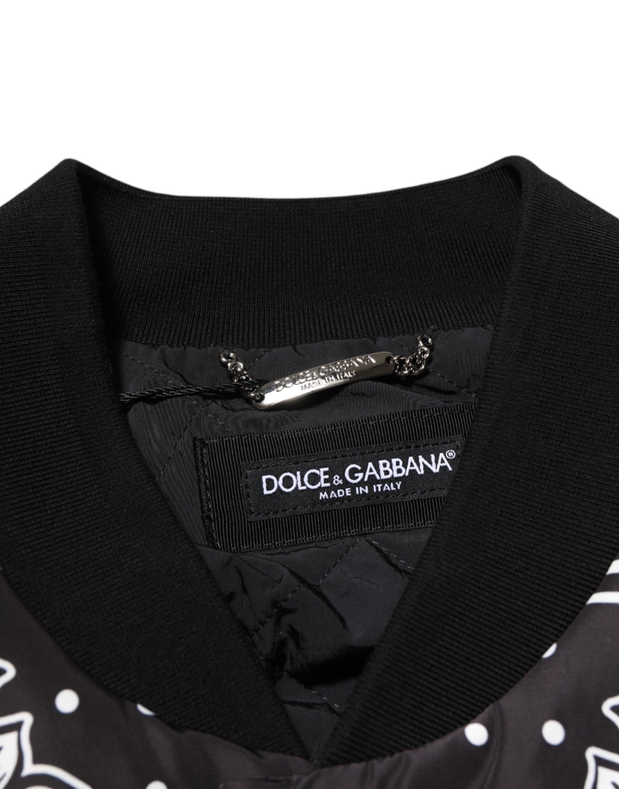 Dolce & Gabbana Black White BandanaPrint Men Bomber  Jacket