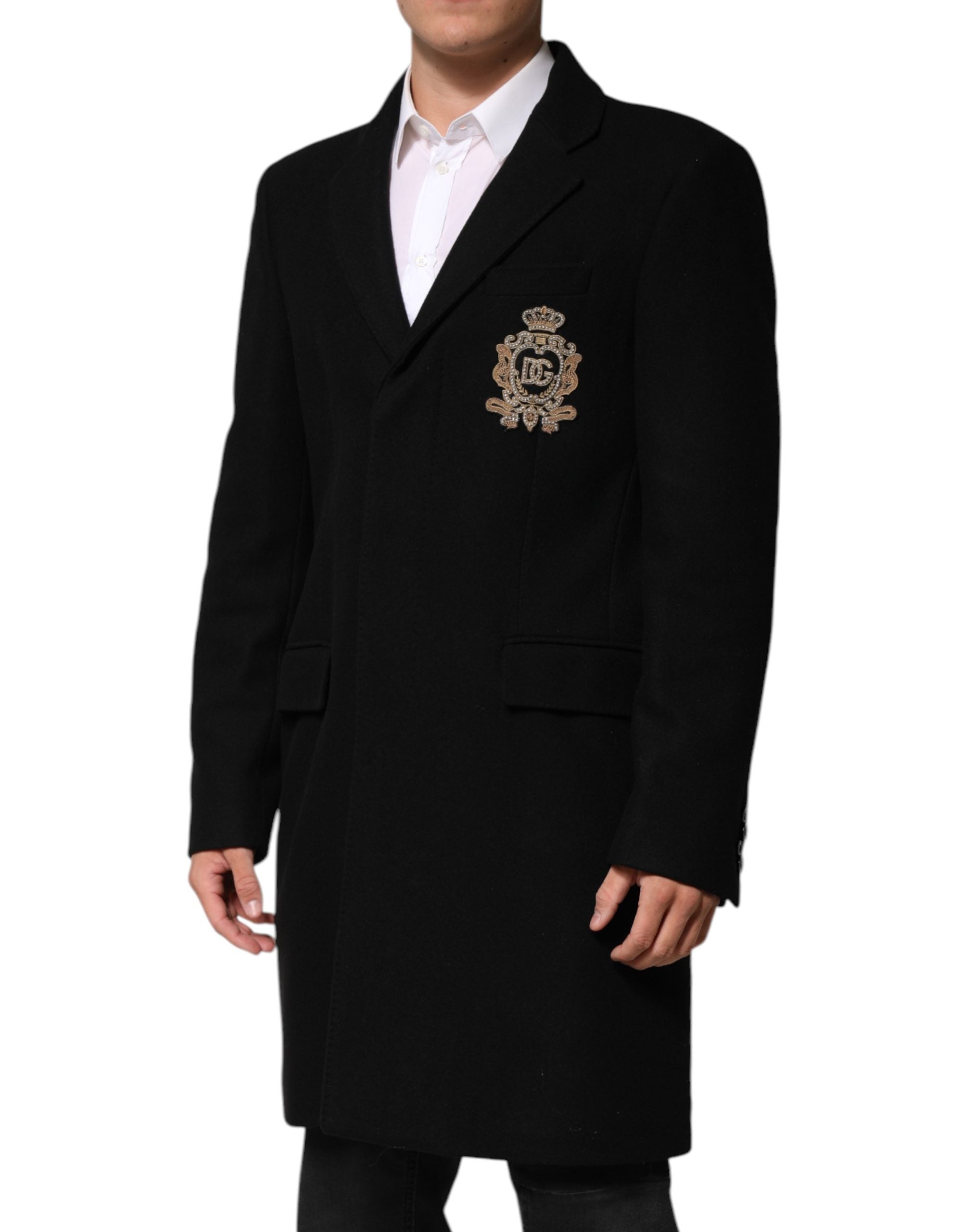 Dolce & Gabbana Black Heraldic Patch Single Breasted Blazer Jacket