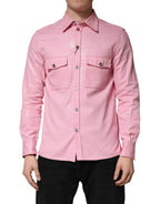Dolce & Gabbana Pink Cotton Collared Men Button Down Shirt