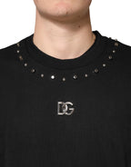 Dolce & Gabbana Black Embellished Cotton Sweatshirt Sweater