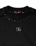 Dolce & Gabbana Black Embellished Cotton Sweatshirt Sweater