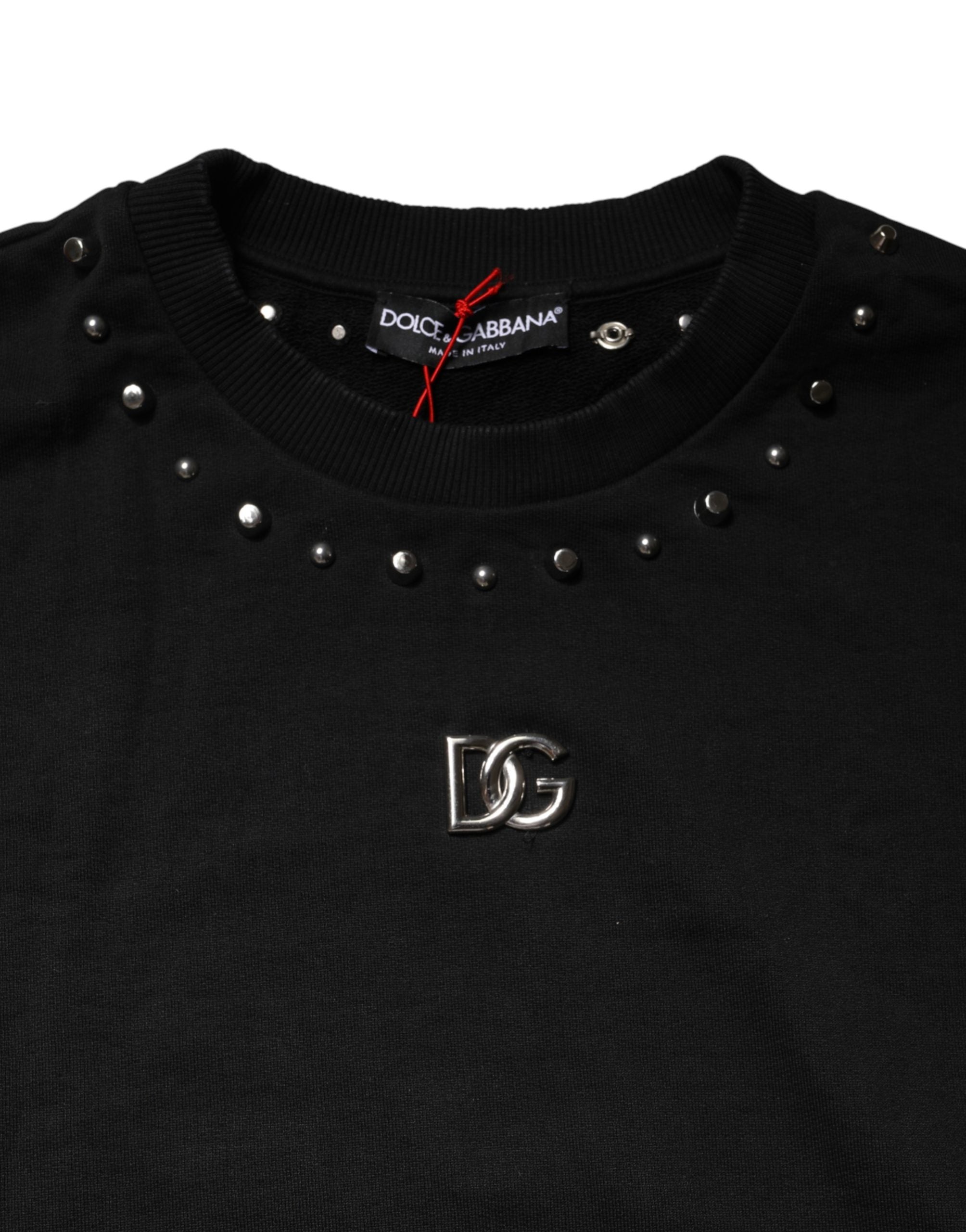Dolce & Gabbana Black Embellished Cotton Sweatshirt Sweater