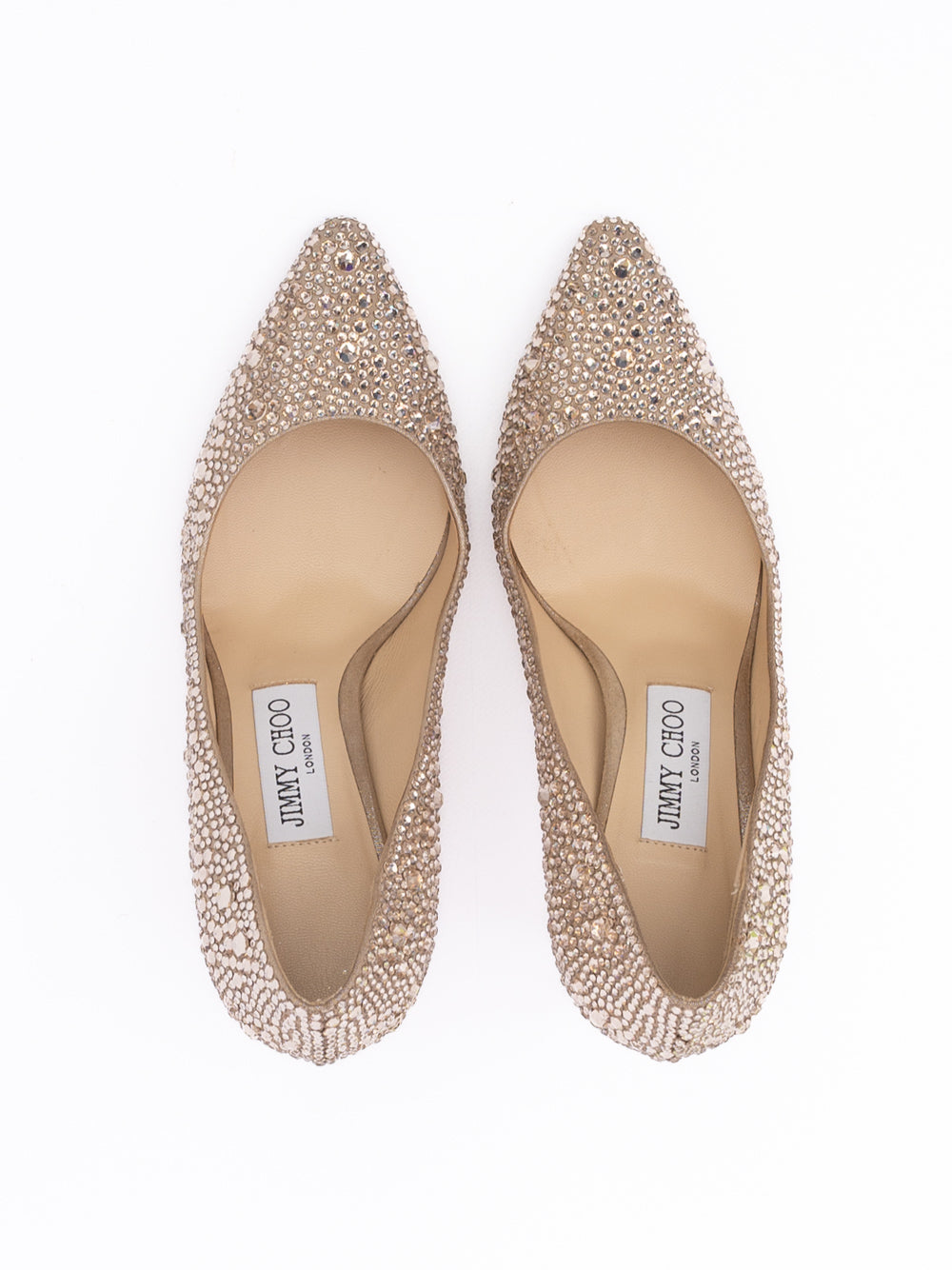 Jimmy Choo Honey Gold Shimmer Suede Crystals Romy 85 pumps
